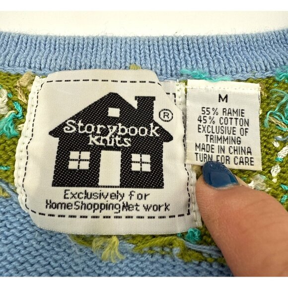 Storybook Knits Women's Blue/Green Button Up Cardigan Sweater Embracing Peacocks - Picture 6 of 12